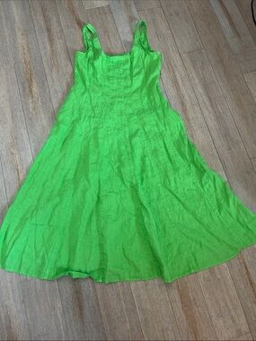 Rosso35 green linen midi dress sz M